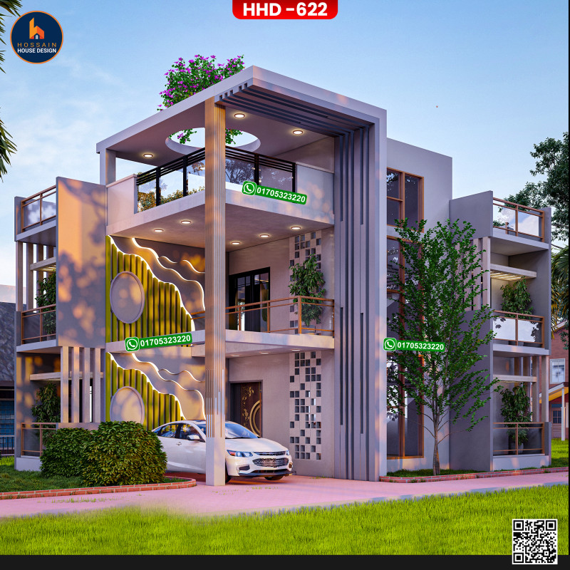 HHD622 – Duplex House in Katiadi, Kishoreganj | 2 Storied Modern Home Design in Bangladesh