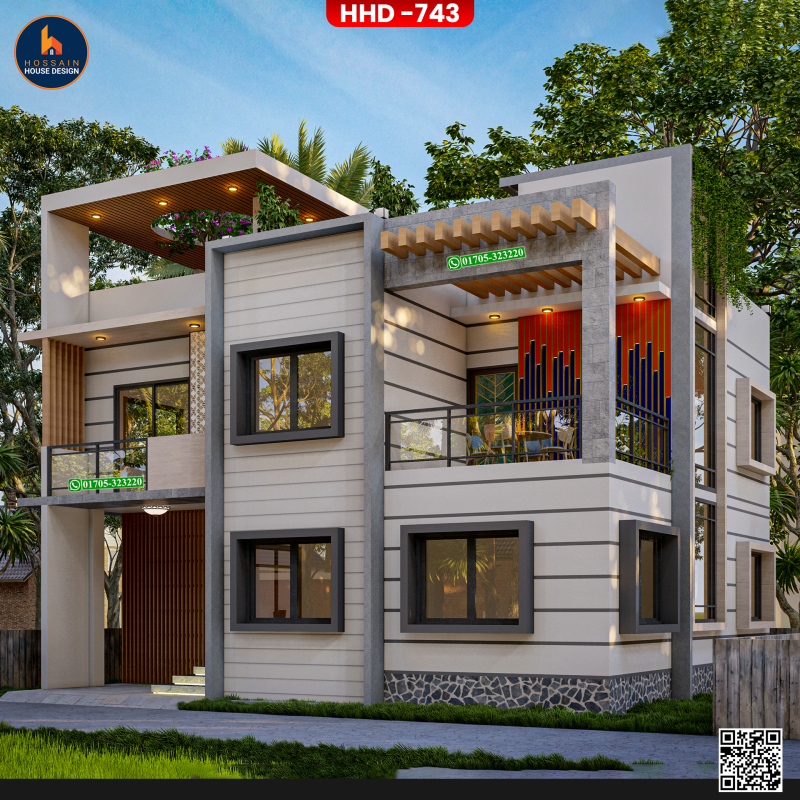 HHD743 Duplex House Design in Atlakuri, Shariatpur | Modern Two-storied Residential Project in Bangladesh