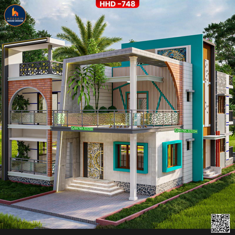 HHD748 Premium Duplex House Design in Sharsati, Chandpur | Luxury 2 Storied Home Plan in Bangladesh